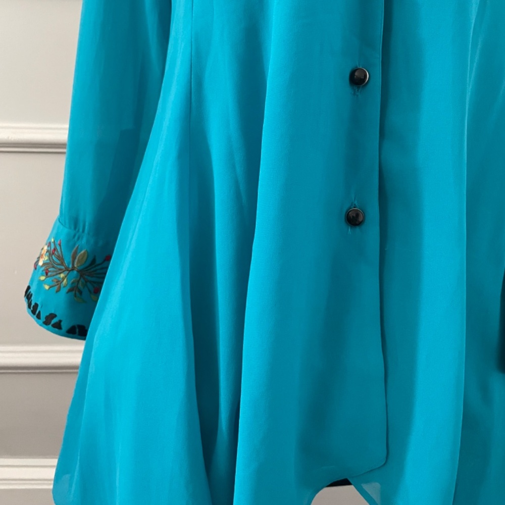 Amazing Blue Collared Button Down Tunic Blouse Wi… - image 2